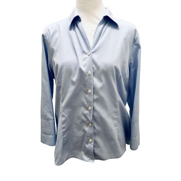 Lands' End Tops - Women's Lands' End Blue No Iron Pinpoint Oxford Button Down Shirt